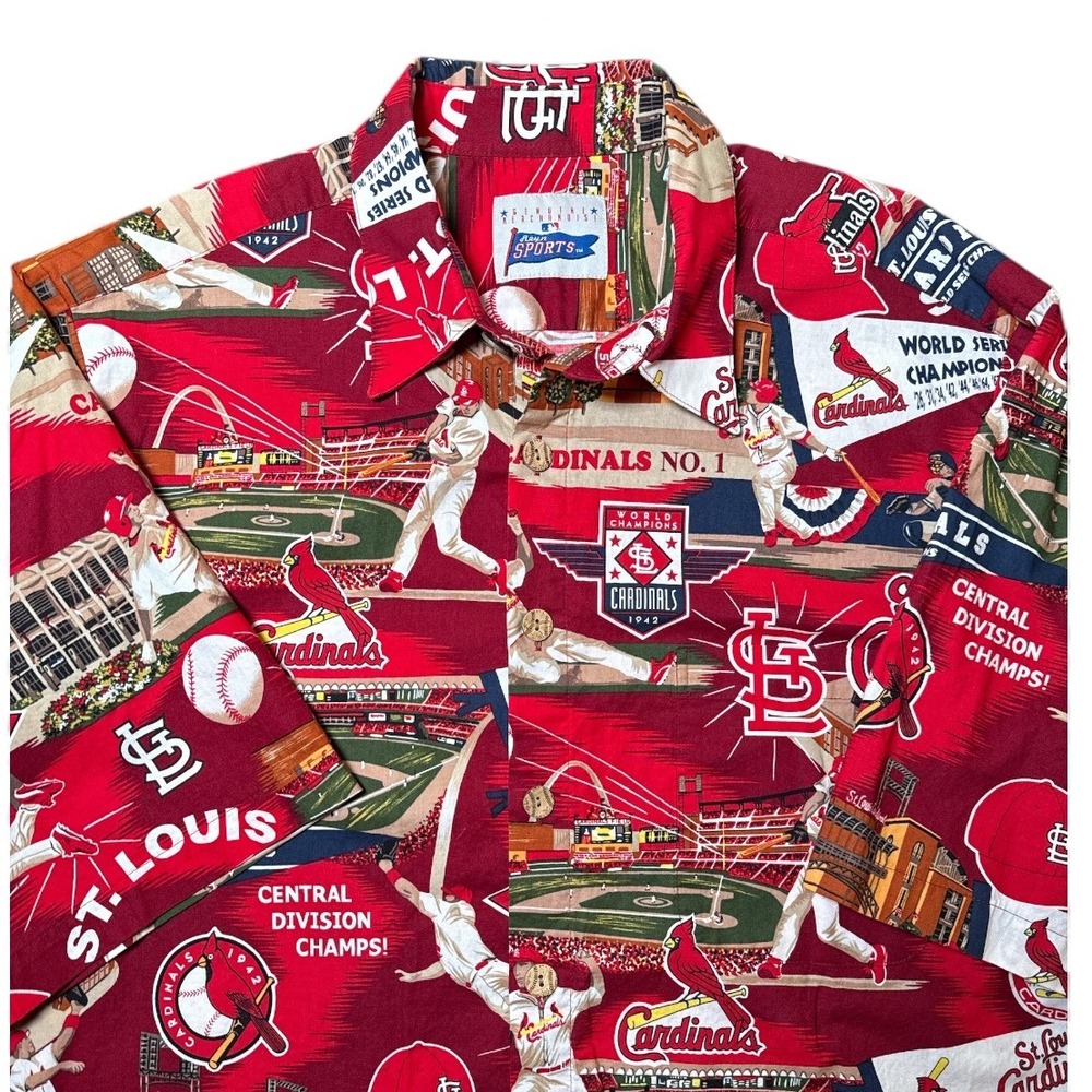 Rayn Sports St.‎ Louis Cardinals Hawaiian Shirt Mens L 100% Cotton AOP VTG MLB